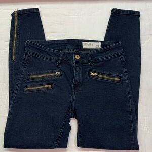 Pistola Size 27 Moto Style Ankle Zipper Skinny Jeans Dark Blue Wash Denim Pants